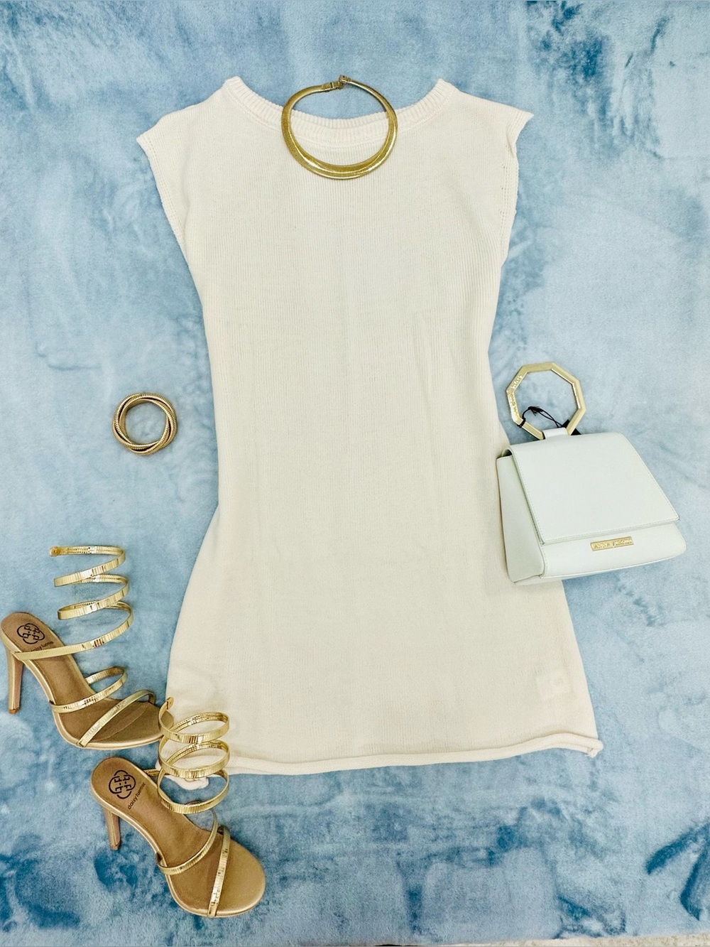 Cream Knit Cap Sleeve Dress - Classic Women's Dress